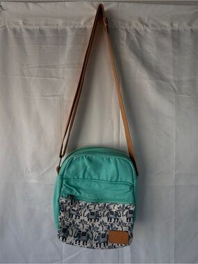 Turquoise Crossbody Bag with Patterned Front Pocket
